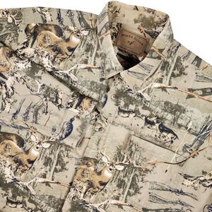 North River Shirt Mens XL Tan Deer Hunting Print Long Sleeve Button‎ Down Cabin